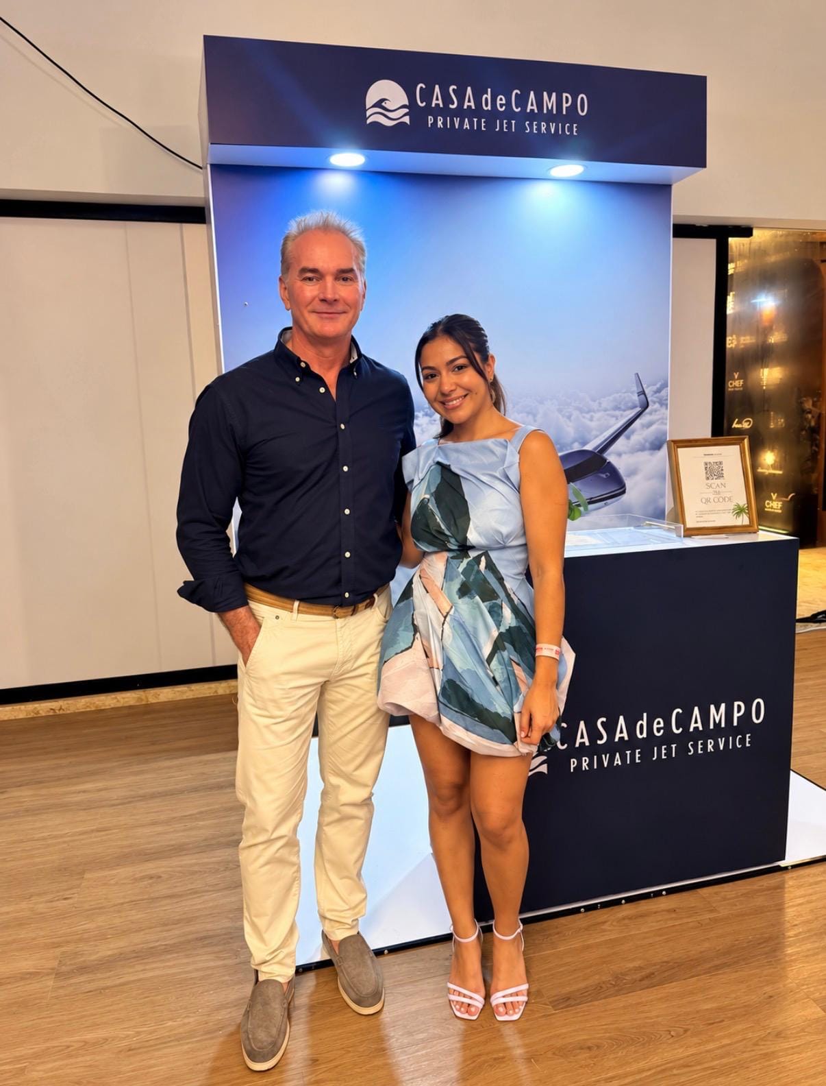 Vanesa Cueto, founder of The Private Coterie, with Jason Kycek, Chief Marketing Officer of Casa de Campo, at the Casa de Campo Private Jet Service booth