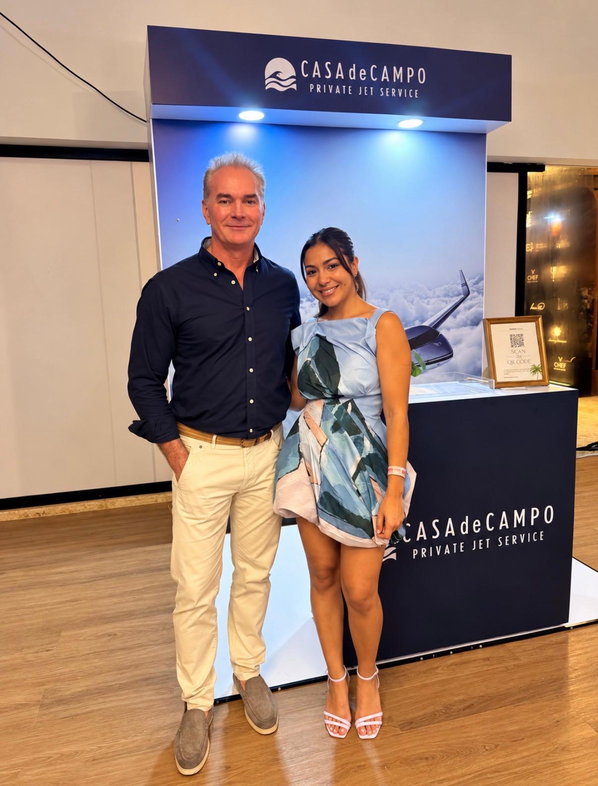 Vanesa Cueto, founder of The Private Coterie, with Jason Kycek, Chief Marketing Officer of Casa de Campo, at the Casa de Campo Private Jet Service booth